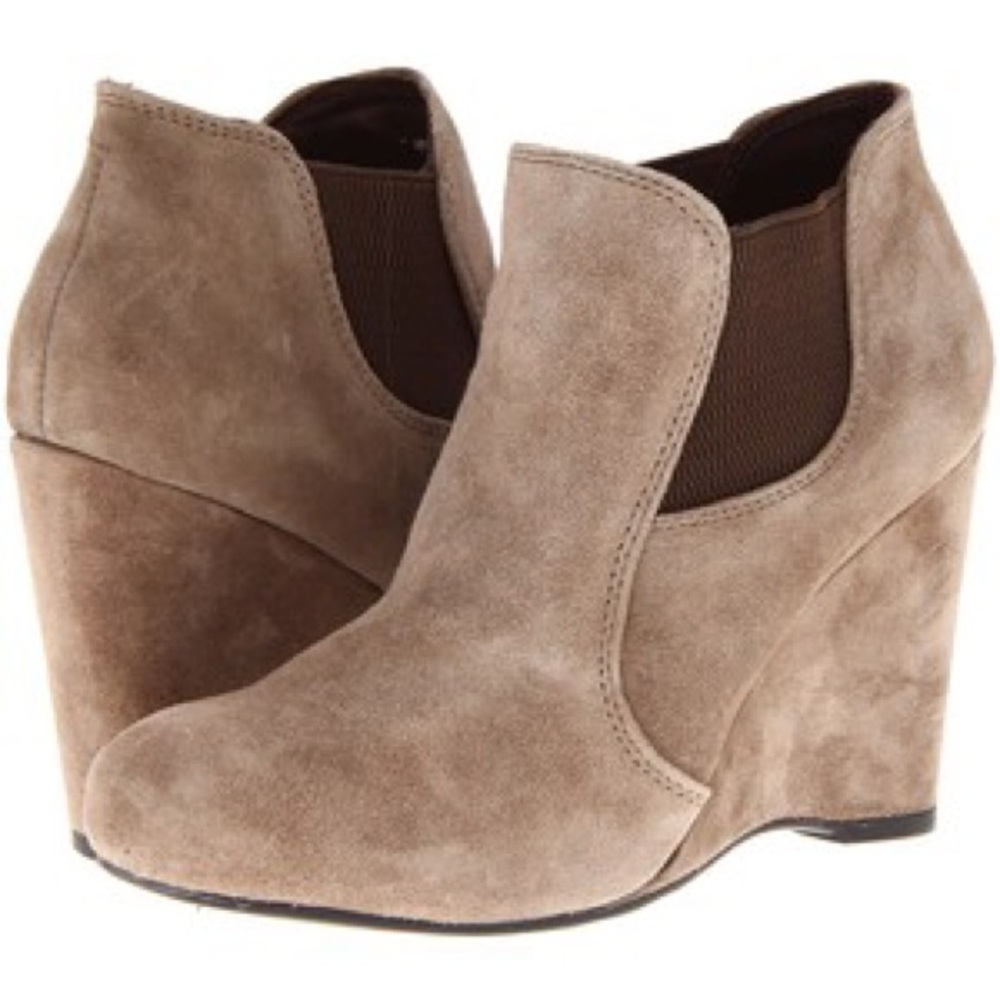 Born Suede Wedge Booties in Taupe